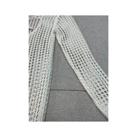 Vintage Open-Knit Grid Pattern Long-Sleeve Midi Dress