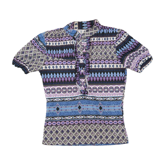 Vintage Geometric Ruffle Front Blouse