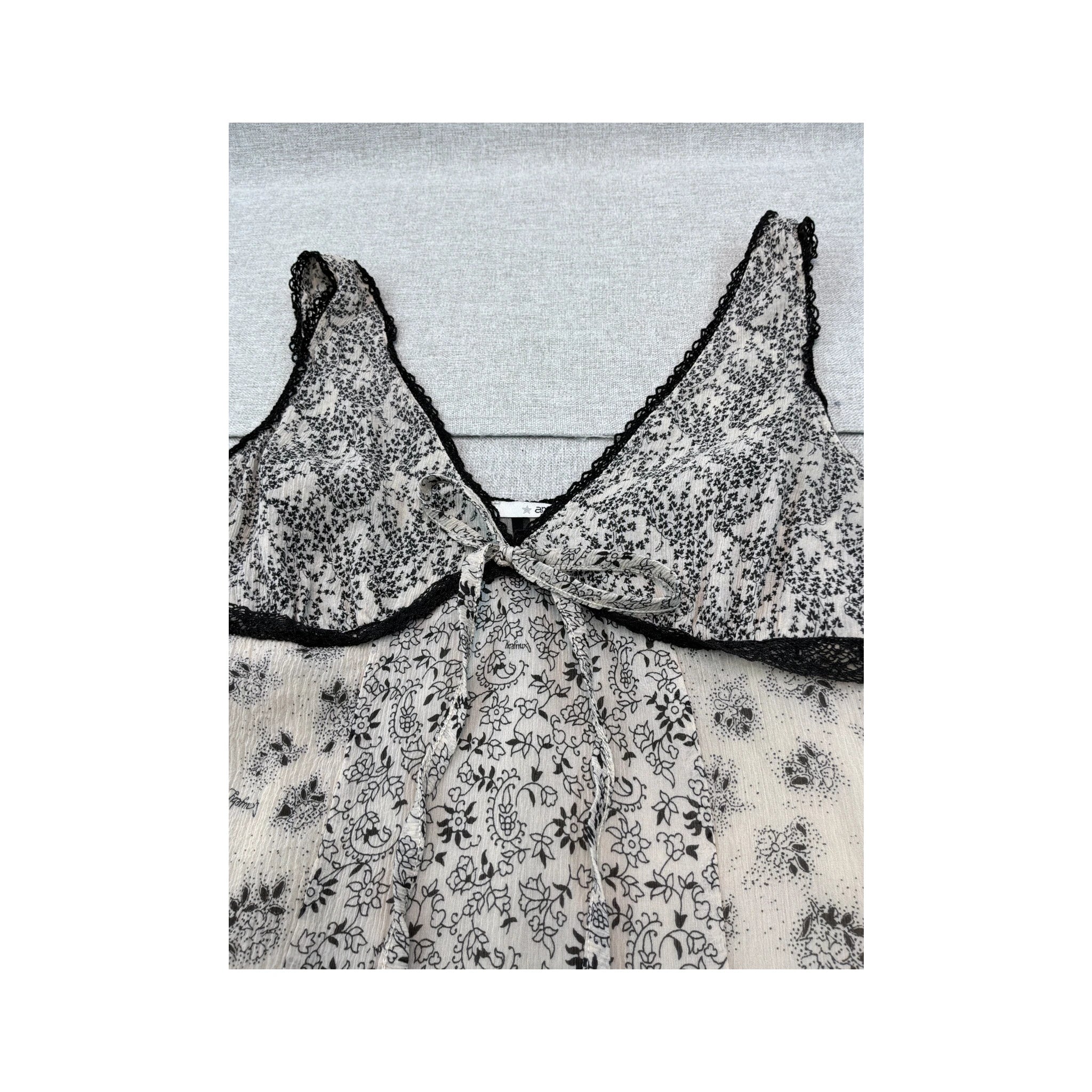 Aniye By Black and White Mixed Print Lace Trim Slip Dress