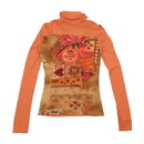 Orange Printed Mesh Top