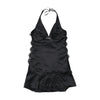 Fifi &amp; Brandi Rhinestone Logo Lace Trim Halter Dress