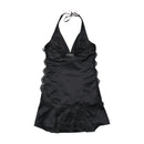 Fifi &amp; Brandi Rhinestone Logo Lace Trim Halter Dress
