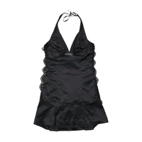 Fifi &amp; Brandi Rhinestone Logo Lace Trim Halter Dress
