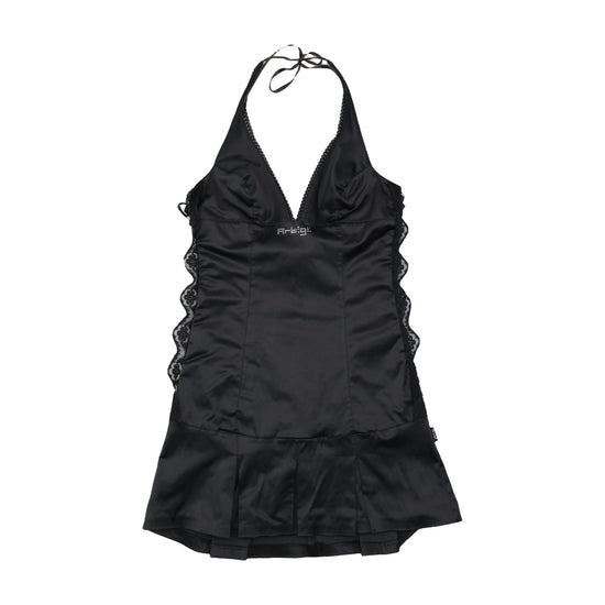 Fifi & Brandi Rhinestone Logo Lace Trim Halter Dress