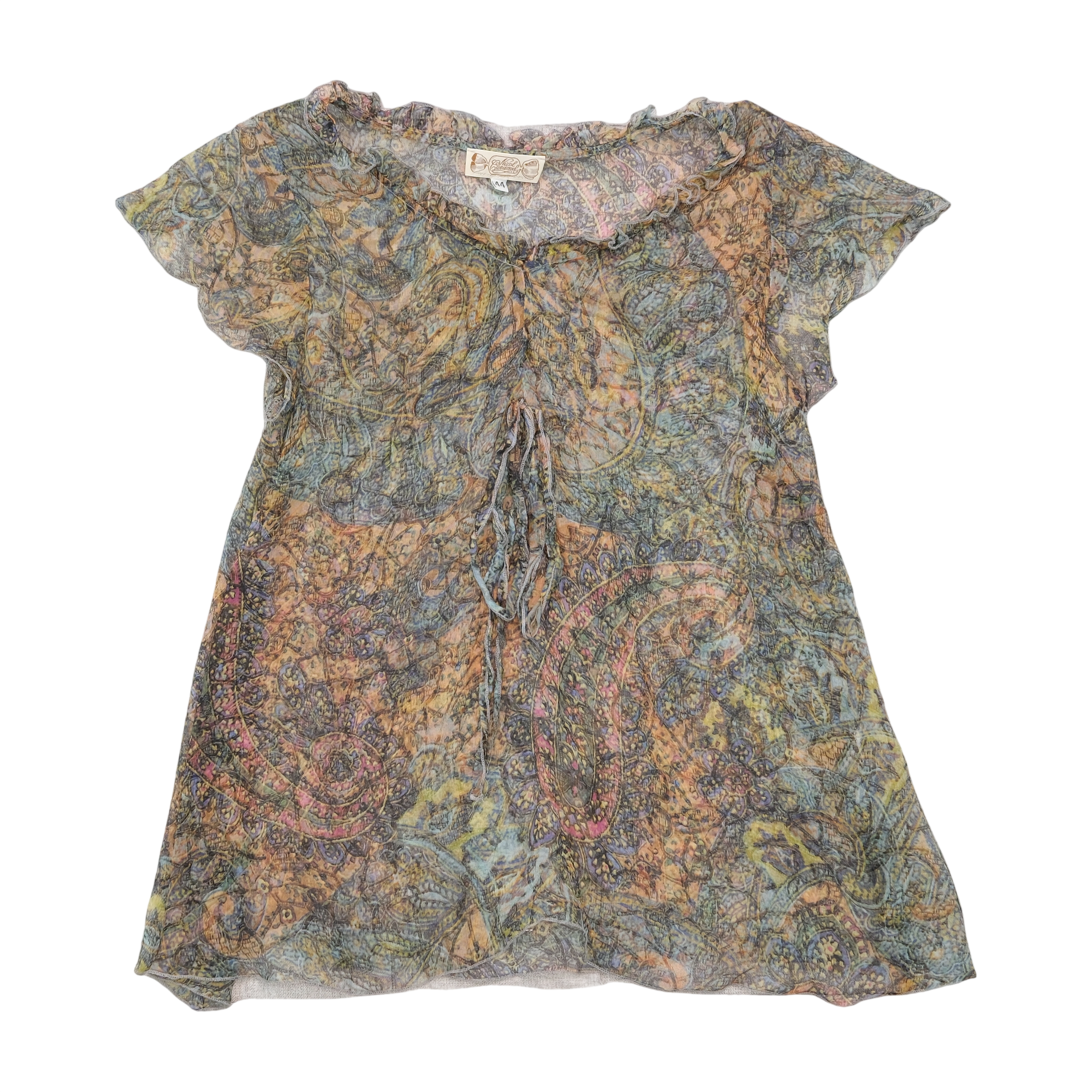 Blusa Camponesa Transparente com estampado Paisley