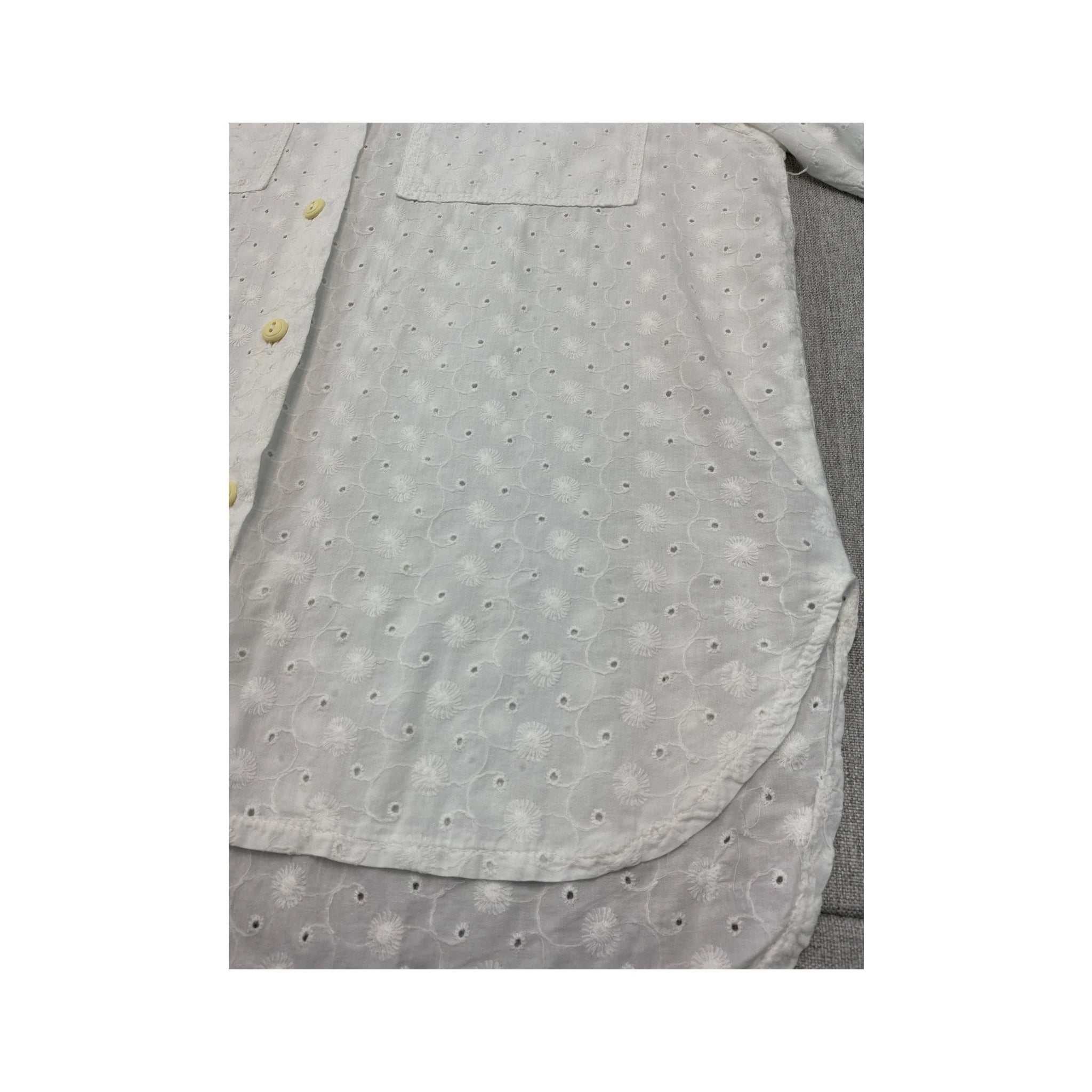 White Eyelet Pattern Button Up Shirt