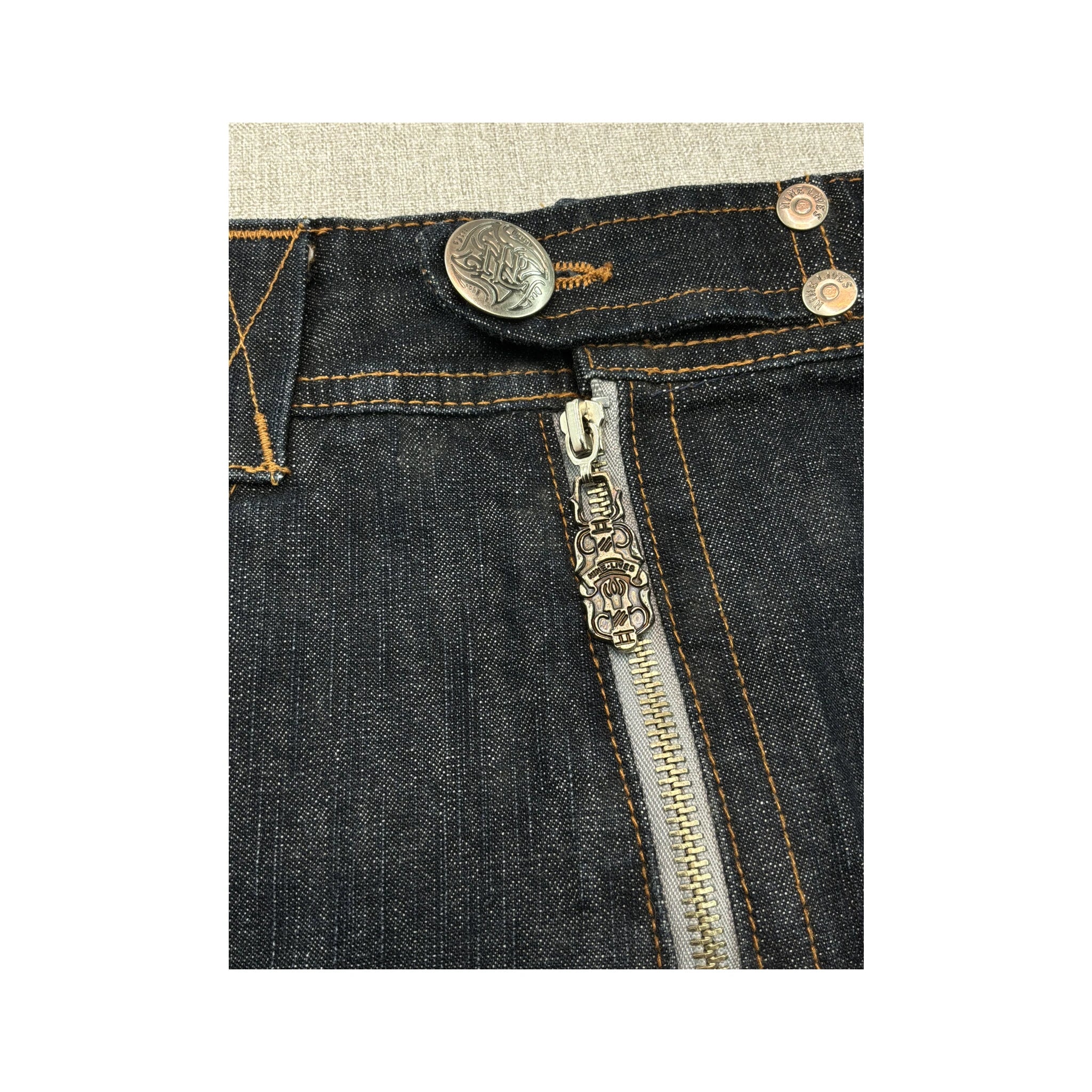 Nine Lives Studded Zip Front Denim Mini Skirt