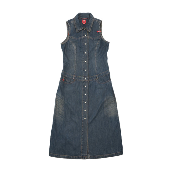 Miss Sixty Sleeveless Snap Front Denim Midi Dress