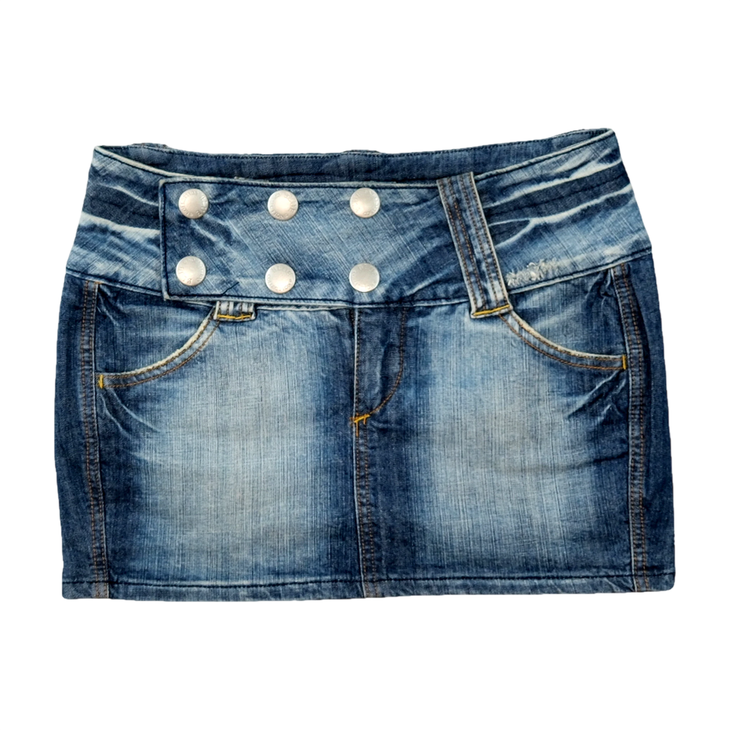 Blue Collection Washed Denim Mini Skirt with Double-Button Waist