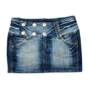 Blue Collection Washed Denim Mini Skirt with Double-Button Waist