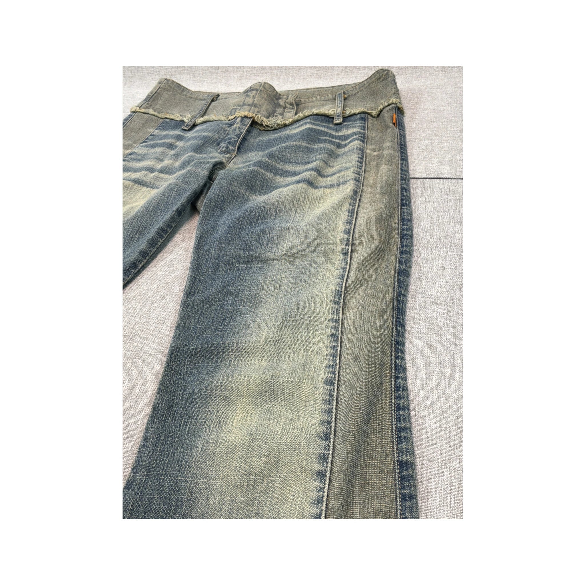 Mitequi Distressed Panel Flare Jeans