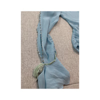 Times End Beaded Crochet Neck Sheer Blue Blouse