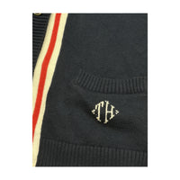 Casaco de malha Tommy Hilfiger Azul-marinho com decote em V e Acabamento às riscas vermelhas/Brancas