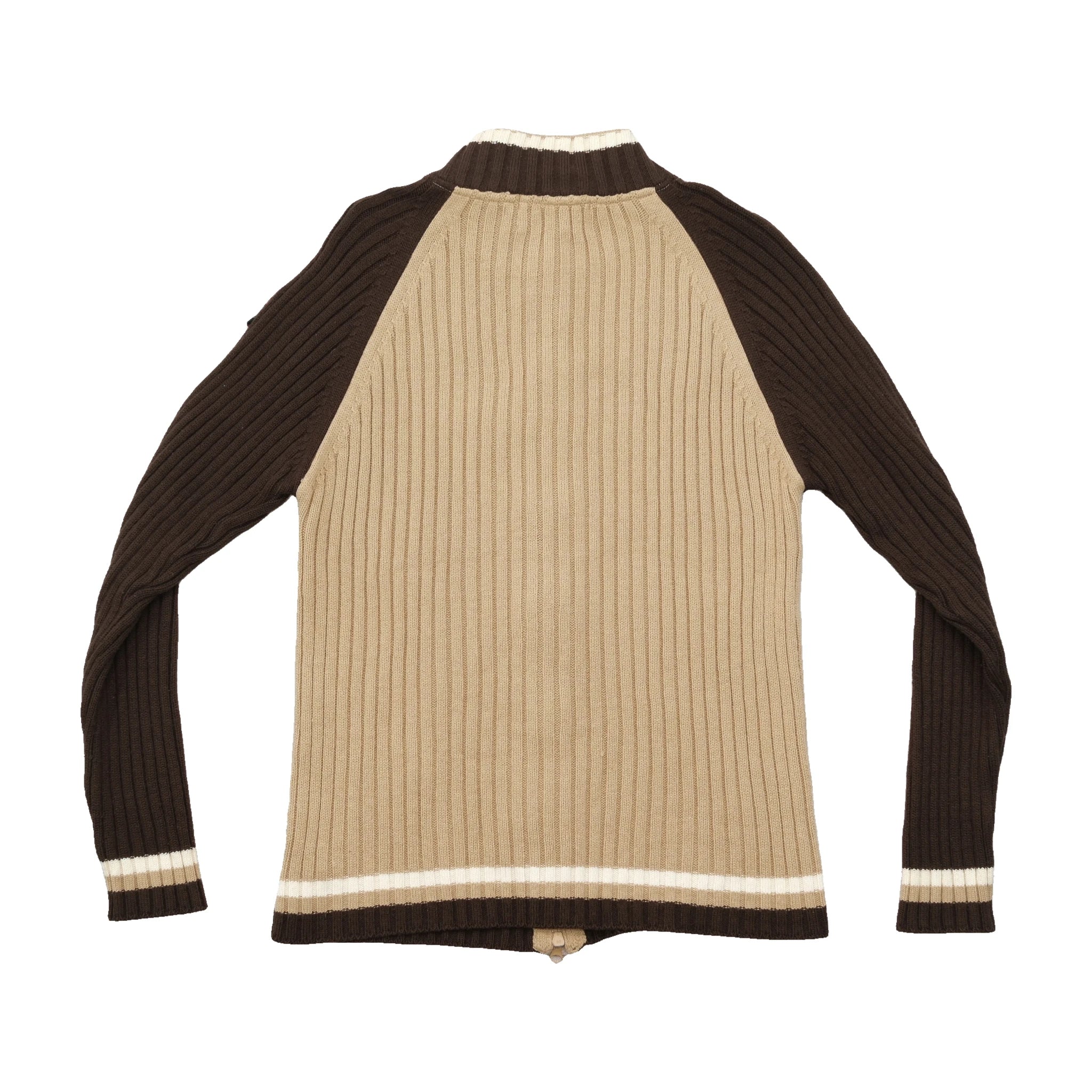 SMK Color Block Rib Knit Wool Blend Zip-Up Sweater