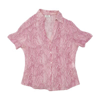 Oltre Pink Snakeskin Print Short Sleeve Button Up Shirt