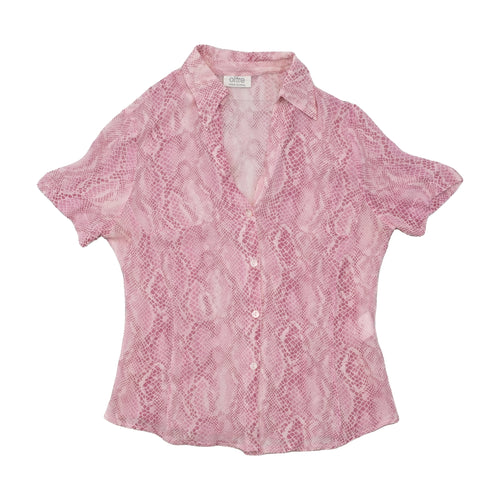 Oltre Pink Snakeskin Print Short Sleeve Button Up Shirt