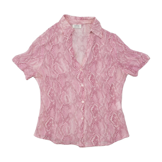 Oltre Pink Snakeskin Print Short Sleeve Button Up Shirt