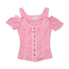 Landgewand Pink Gingham Lace Trim Embroidered Cotton Blouse