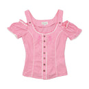 Landgewand Pink Gingham Lace Trim Embroidered Cotton Blouse