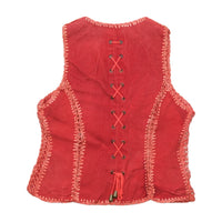 Vintage Red Patchwork Stitch Sleeveless Jacket