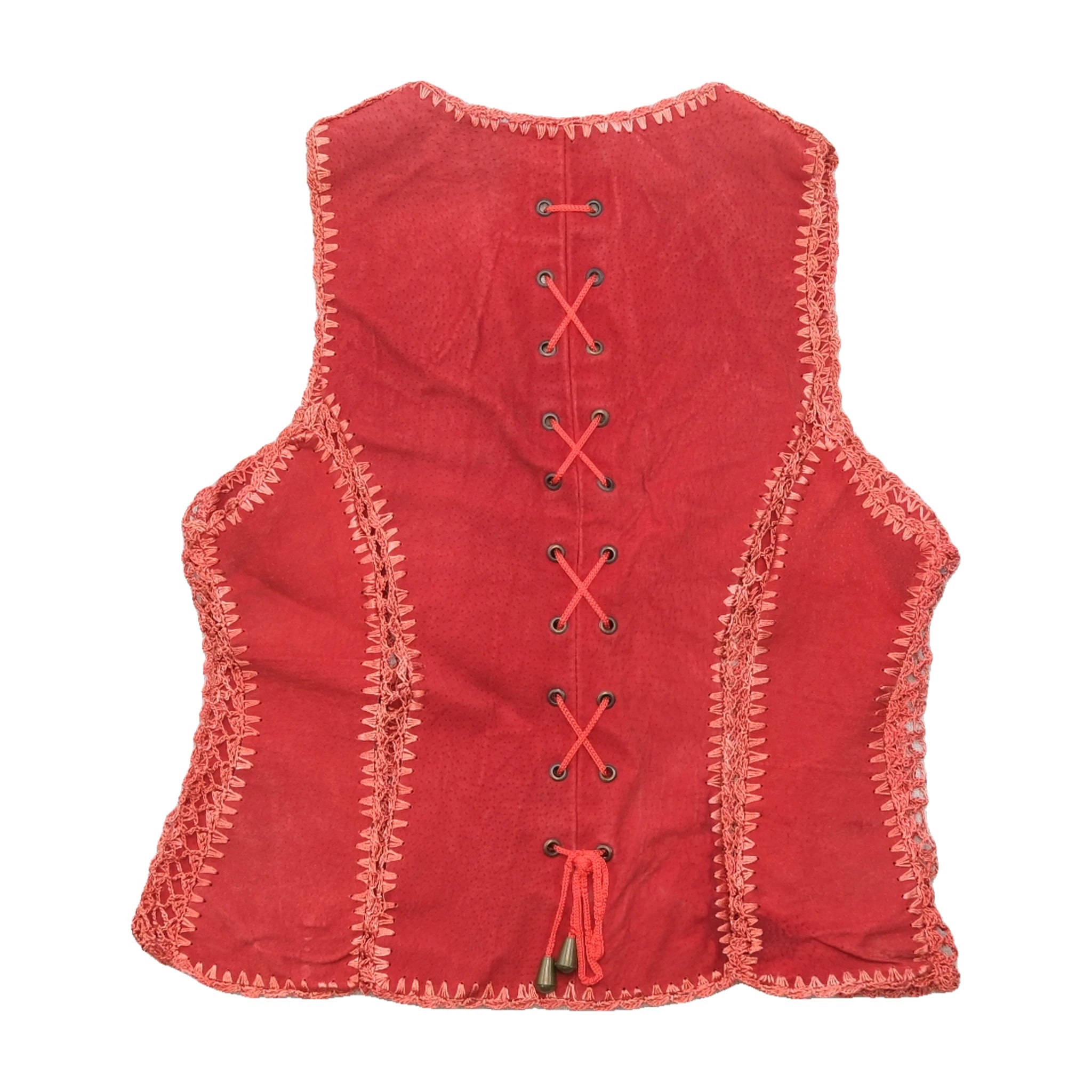 Vintage Red Patchwork Stitch Sleeveless Jacket