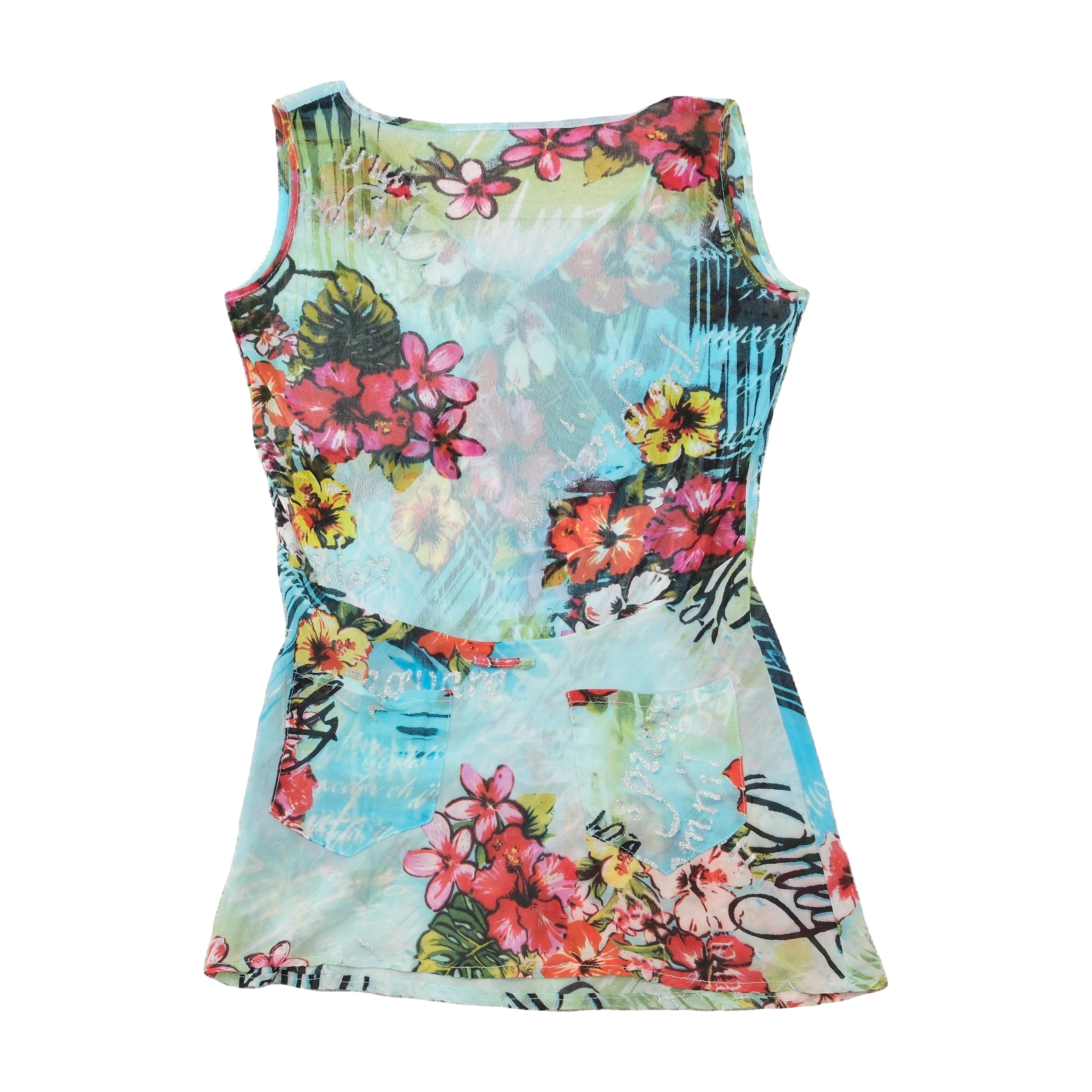 Floral Script Print V-Neck Tank Top