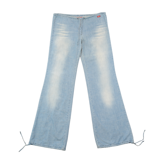 Miss Sixty Wide Leg Faded Cotton Drawstring Pants