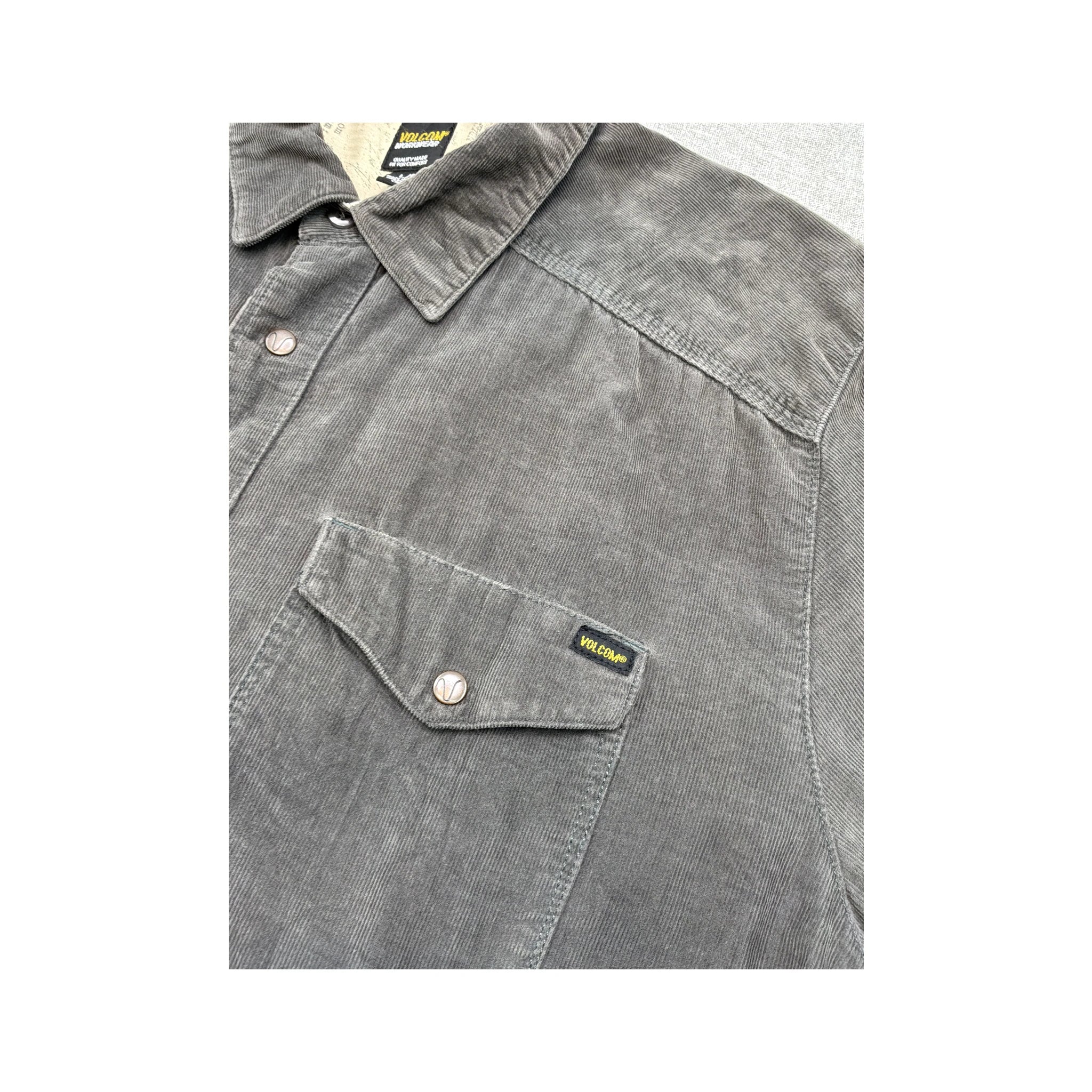 Volcom Gray Cotton Corduroy Snap Front Shirt