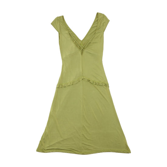 Vestido Liu Jeans em Viscose Franzido com Folhos e decote em V