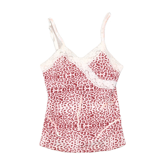 Y2K Pink Leopard Print Lace Trim Sequin Tank Top