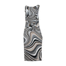SNOB Abstract Swirl Print Sleeveless Midi Dress