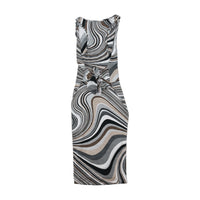 SNOB Abstract Swirl Print Sleeveless Midi Dress