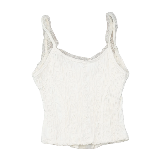 Vintage White Textured Lace Trim Hook Front Tank Top