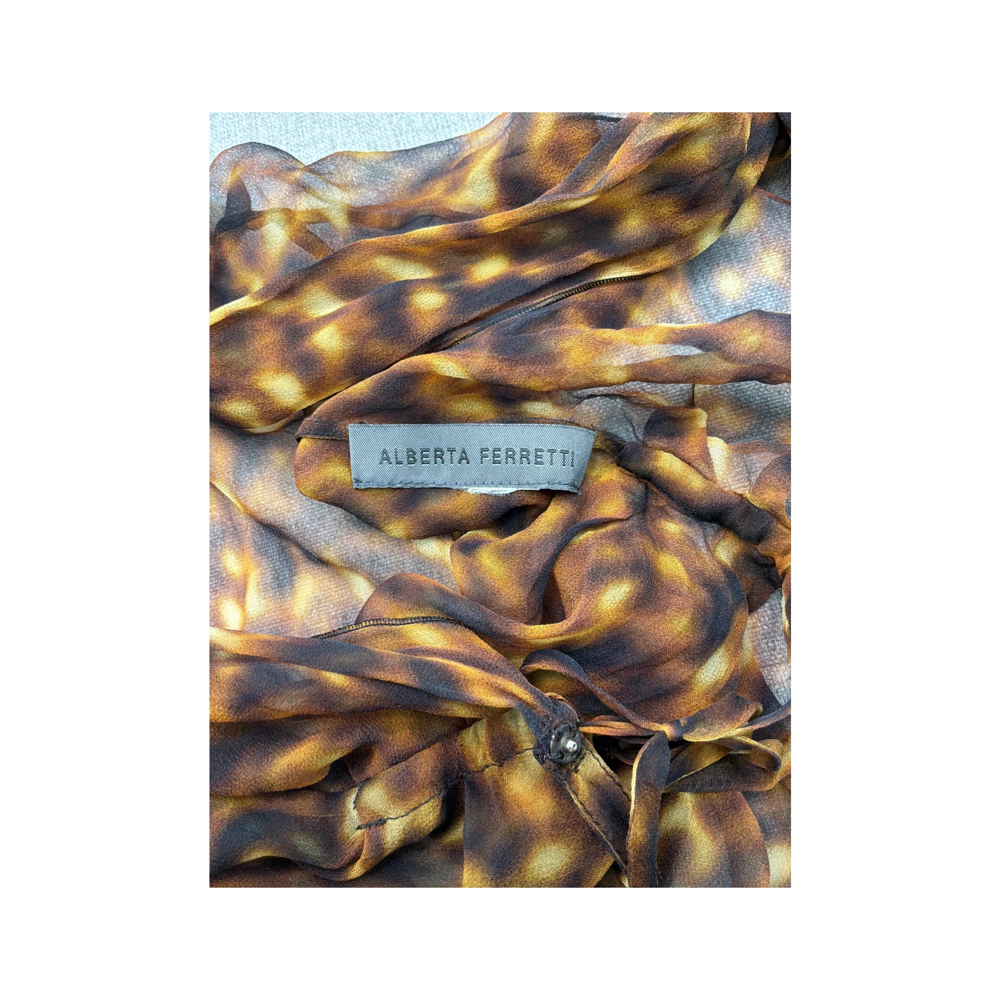 Alberta Ferretti Tortoiseshell Print Ring Strap Silk Chiffon Dress