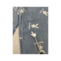 Playboy Allover Bunny Logo Print Wide Leg Denim Jeans