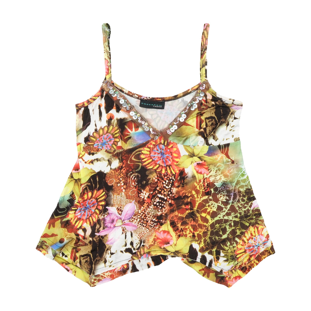 Coccapani Trend Sequin Trim Abstract Floral Tank Top