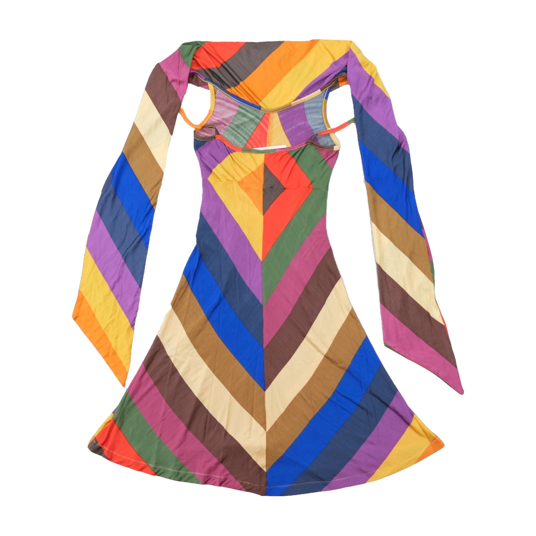 Nolita De Nimes Multicolor Chevron Cutout Long-Sleeve Mini Dress