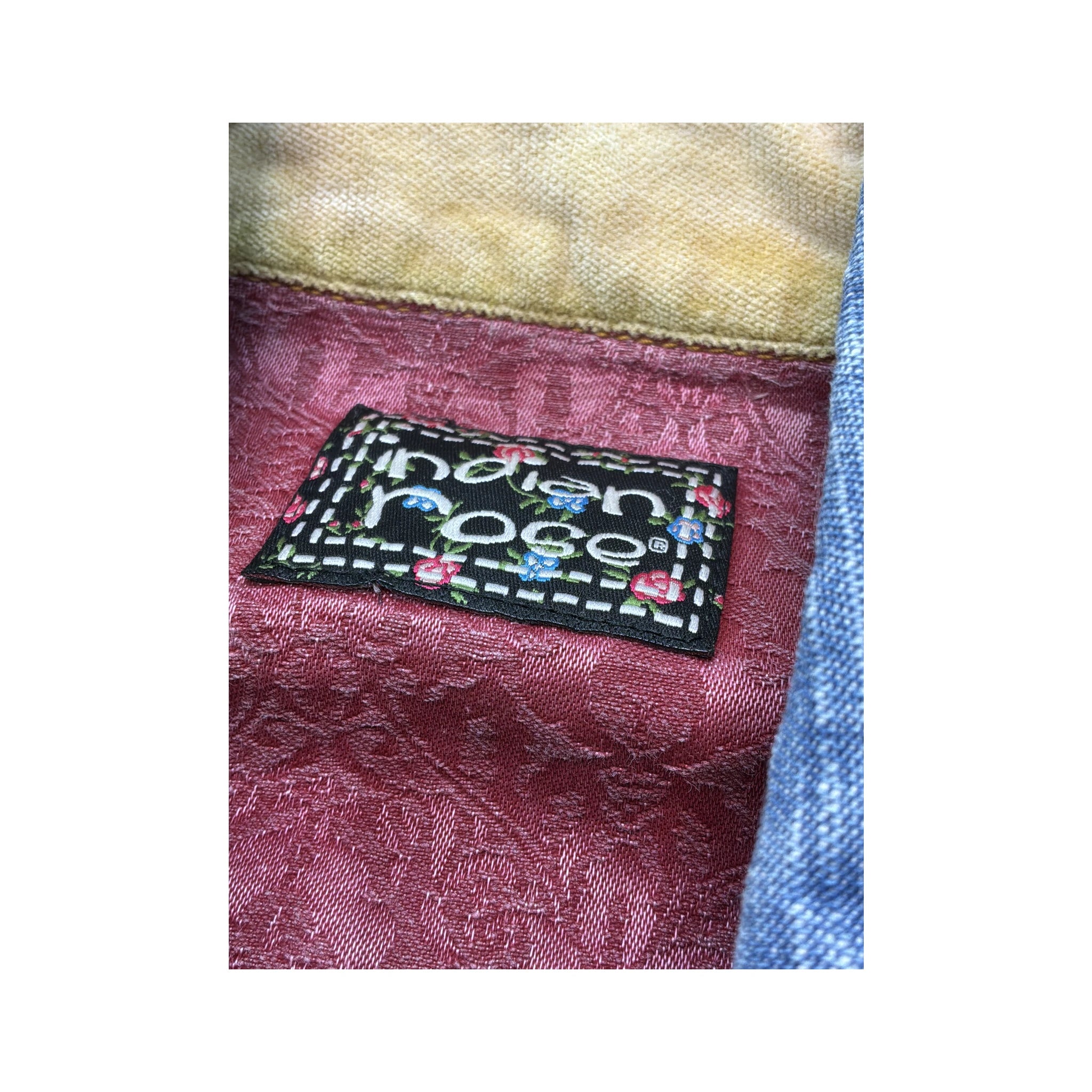 Indian Rose Vintage Patchwork Denim Jacket with Floral Tapestry Panels (Repriced)