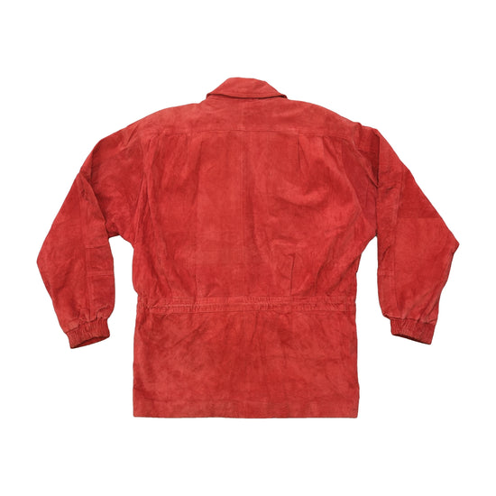 Red Suede Utility Jacket with Paisley Lining