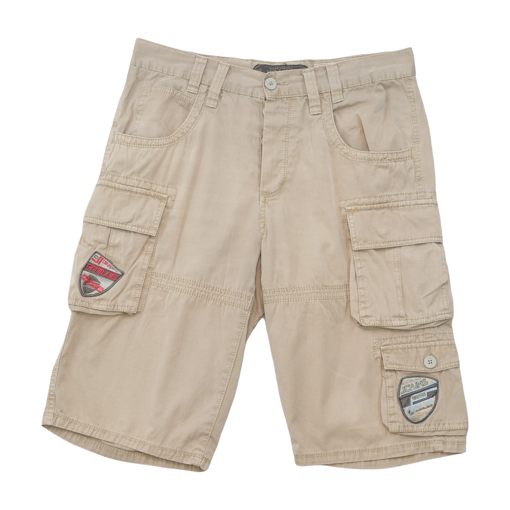 Junks Beige Cotton Cargo Shorts with Logo Patch Details