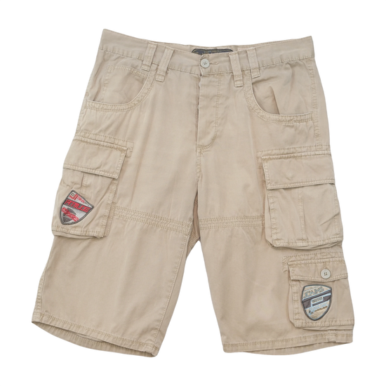 Junks Beige Cotton Cargo Shorts with Logo Patch Details