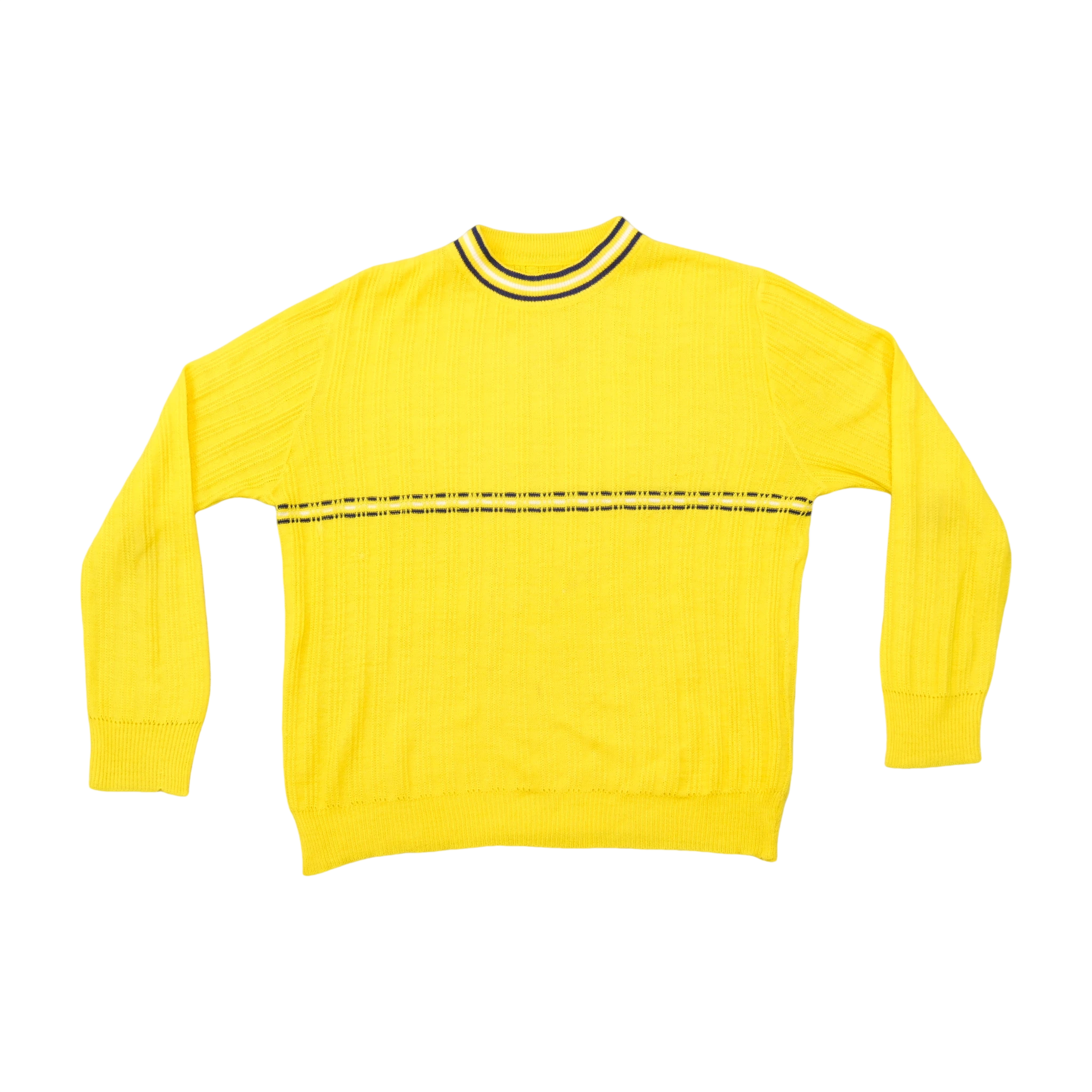 Vintage Yellow Rib Knit Striped Mock Neck Sweater