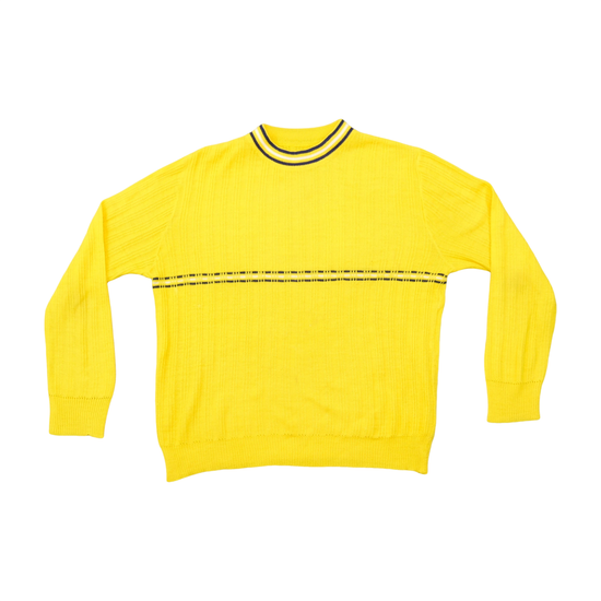 Vintage Yellow Rib Knit Striped Mock Neck Sweater