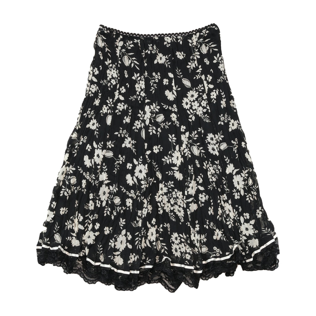 Woman Floral Crinkle Lace Hem Skirt