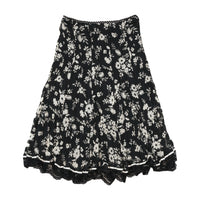 Woman Floral Crinkle Lace Hem Skirt
