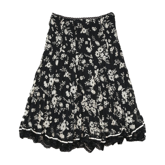 Woman Floral Crinkle Lace Hem Skirt