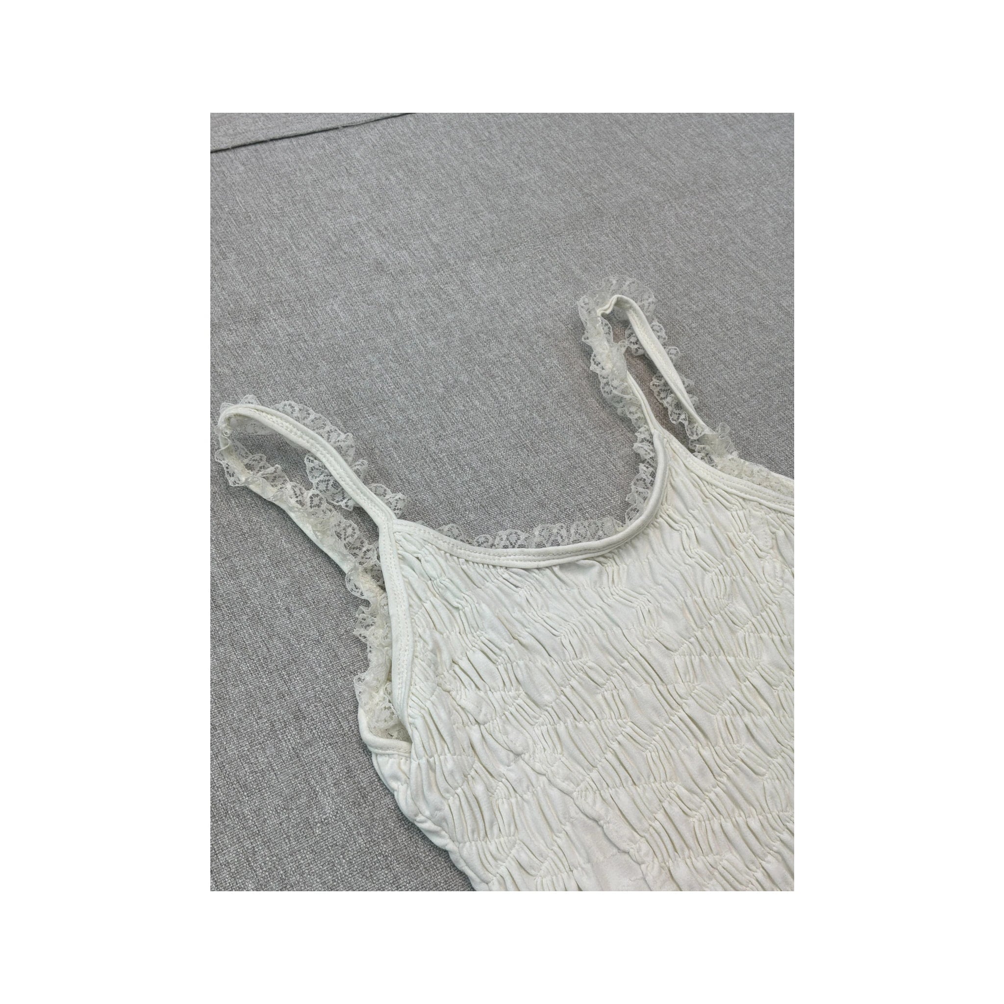 Vintage White Textured Lace Trim Hook Front Tank Top
