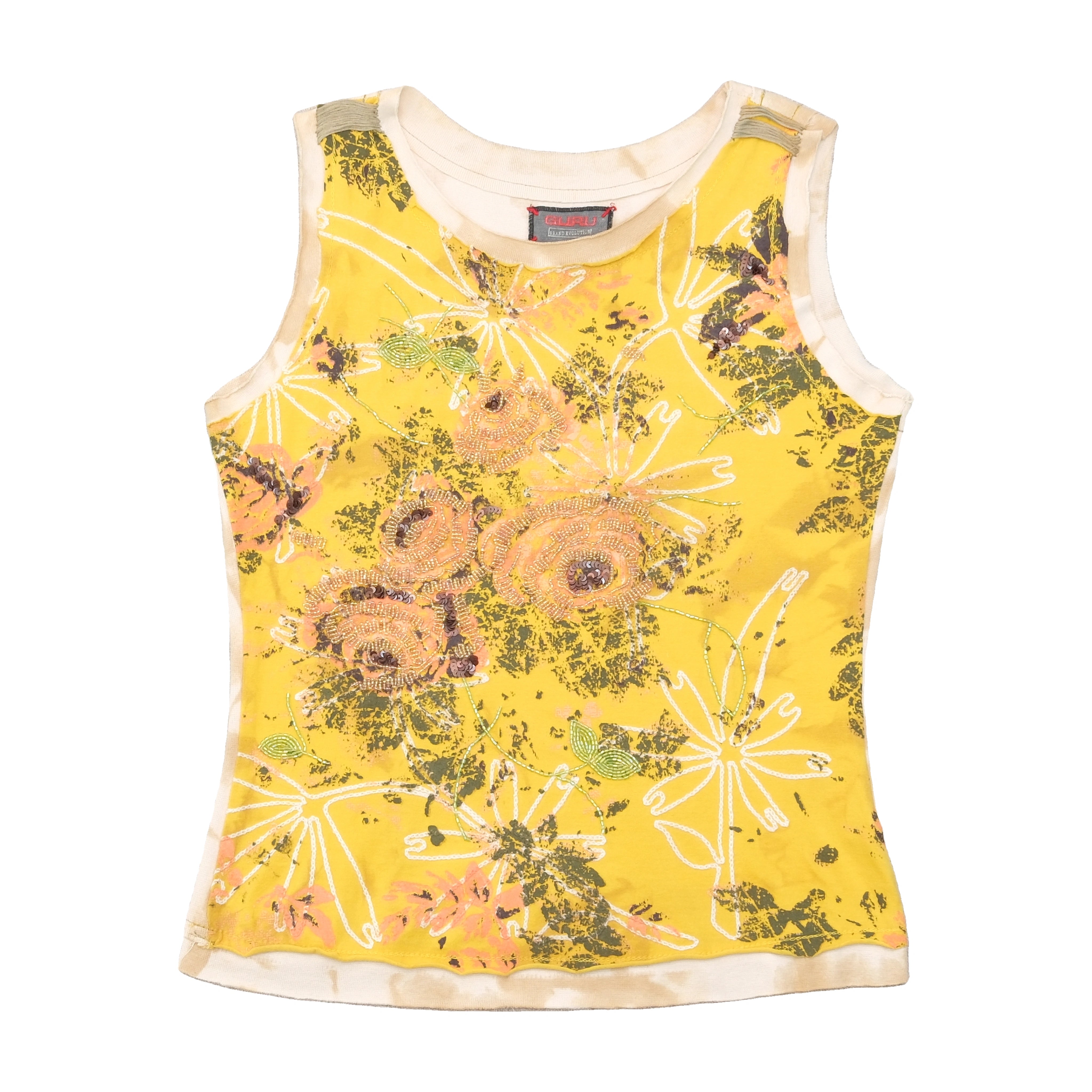 GURU Beaded Floral Cotton Tank Top