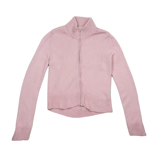 Cruciani Pink 100% Wool Zip-Up Funnel Neck Sweater
