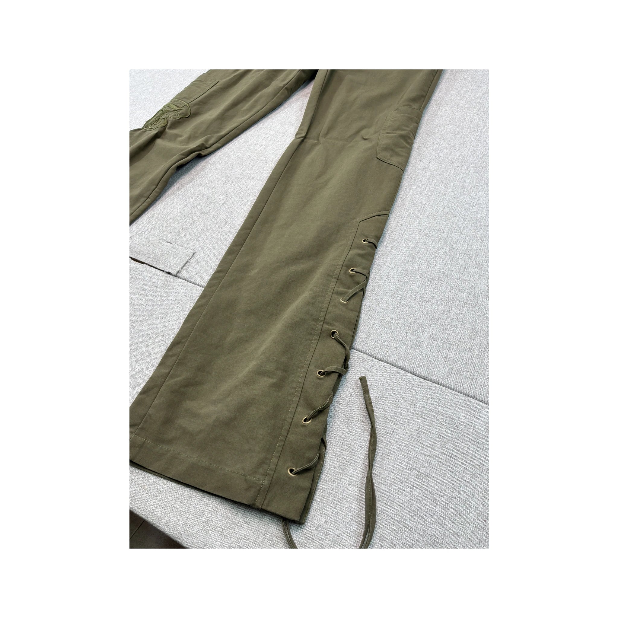 Americo Tavar Embroidered Lace-Up Cotton Cargo Pants